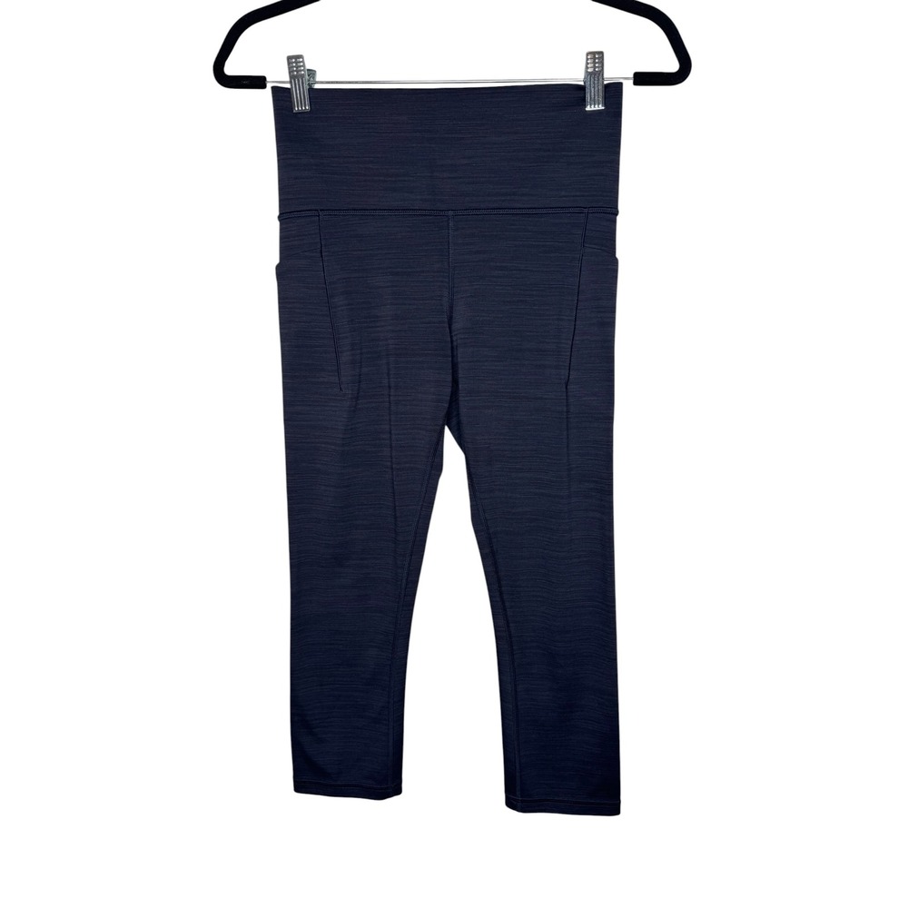 Athleta Salutation II Capri Leggings Navy Heather High Rise Pockets Small